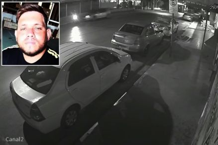 Momento em que Kelvin Tavares da Cruz  atingido pelo carro