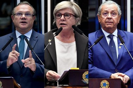 Os senadores: Wellington Fagundes, Margareth Buzetti e Jayme Campos