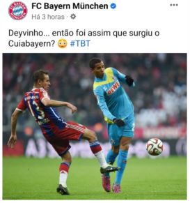 A postagem feita na pgina em portugus do time alemo
