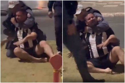 O vdeo que circula nas redes sociais mostra o advogado exaltado, com o ferimento no membro esquerd