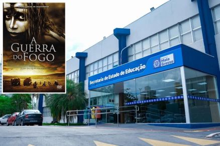 A fachada da Seduc e a capa do filme 