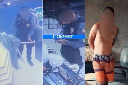 Trechos de ao durante golpe de falso policial e suspeito preso  