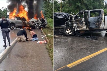 Veculo pegou fogo com o impacto da batida; uma pessoa morreu no acidente 