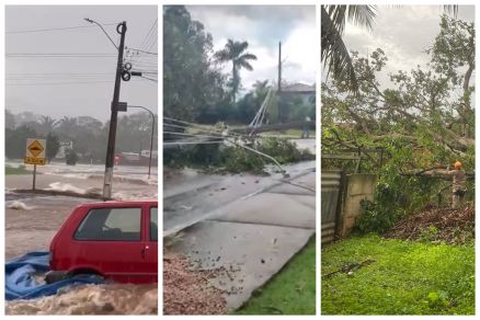 Enxurrada em ruas e queda de postes e rvores marcaram temporal