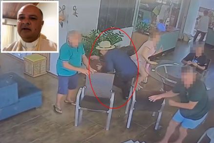 Momento em que o padre Jos Roberto (detalhe) v atiradores e se esconde
