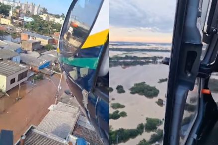 Helicptero do Ciopaer auxilia atingidos por enchente no RS