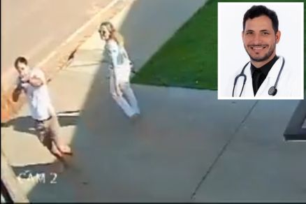 O mdico Bruno Gemilaki Dal Pol (detalhe) aparece nas filmagens do dia do ataque ao lado de sua me, Ins Gemilaki