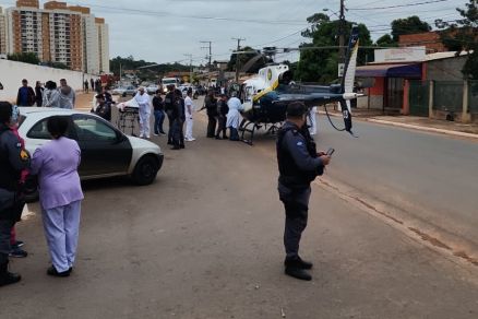 O helicptero da Secretaria de Segurana em frente ao local do crime