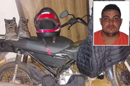 Raffael Amorim de Brito (detalhe) e o material apreendido pela Polcia Civil