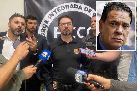 Delegados durante coletiva; em detalhe o vereador Paulo Henrique