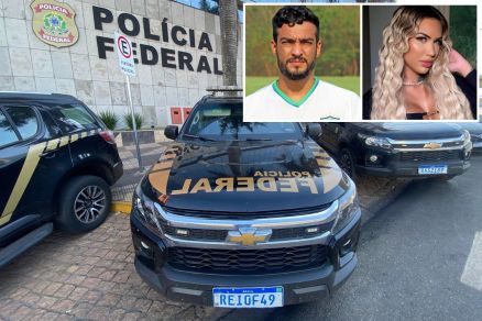 Viatura da Polcia Federal; em detalhe  ex-jogador de futebol Joo Lennon Arruda de Souza e a influencer Stheffany Xavier de Melo Silva