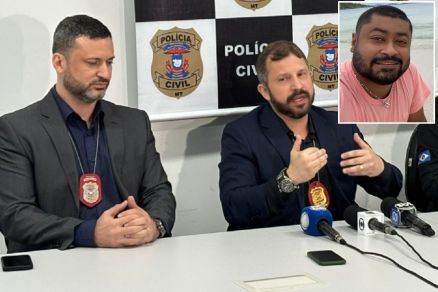 Coletiva da Policia C�vil com o Investigador Otavio Cavalcante e o delegado Jo�o Paulo Firpo. No detalhe, a v�tima Hildebland Pereira 