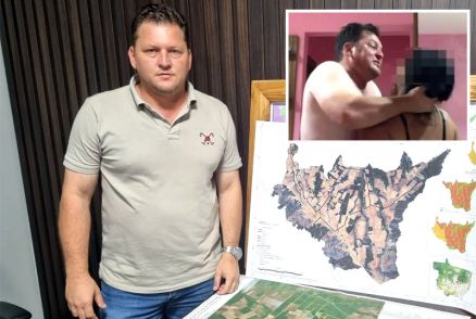 Frame de vdeo no qual o pr-candidato, Calebe Frncio agride a ex-esposa 