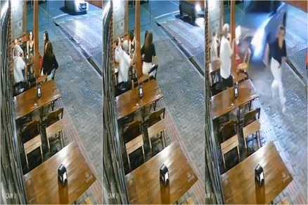 Momento em que caminhonete atinge as vtimas em restaurante 