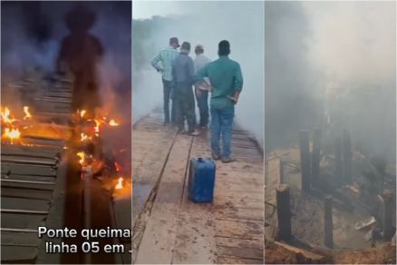 V�deos mostram chamas e destrui��o em ponte 