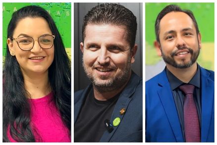 Os candidatos Samantha ris, Rafael Ranalli e Rafael Yonekubo