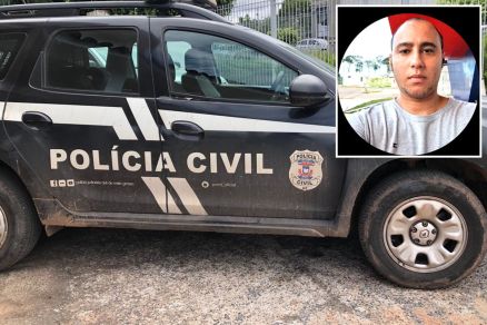 Viatura da Pol�cia Civil; no detalhe, o empres�rio Selberty Art�nio Curinga, dono da Lume