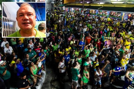 O senador Wellington Fagundes (detalhe), que foi vaiado durante discurso no Choppo