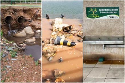 A sujeira e as deficincias estruturais do Parque das guas, em Cuiab