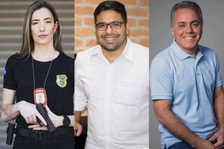A delegada Juliana Palhares e os empresrios Fernando Medeiros e Reginaldo Teixeira