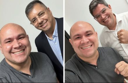 O prefeito eleito de Cuiab, Ablio Brunini, com os novos secretrios Alessandro Borges e Fellipe Crrea 