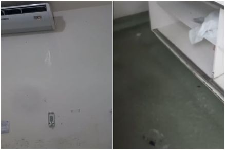 A gua escorria prximo de ar condicionado e na sala de estoque de medicamentos
