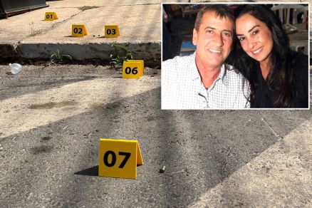 O casal Julinere Goulart Bentos e Cesar Jorge Sechi, alvos de operao policial, e a cena do crime