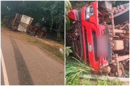 Ve�culo de carga foi encontrado tombado em uma curva na BR-158
