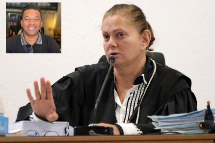 A juza Monica Catarina Perri Siqueira, que marcou jri de acusados de matar Wanderley Leandro Nascimento (no detalhe) 