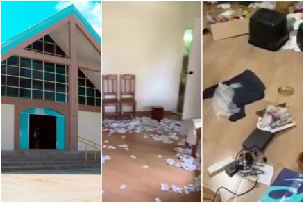 Igreja invadida e objetos sagrados jogados ao cho