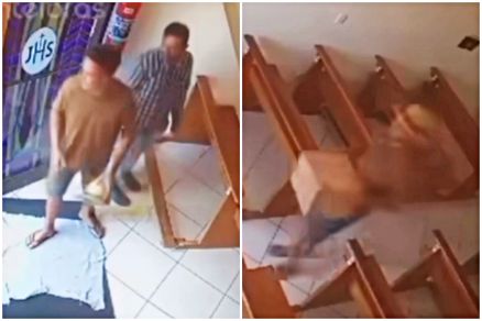 A ao criminosa foi flagrada pela cmera de segurana da igreja