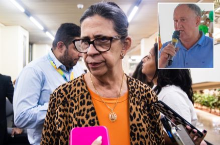 A desembargadora Maria Aparecida Ribeiro, que manteve ao contra o Cludio Jos Scariote (no detalhe) na Comarca de Sapezal 
