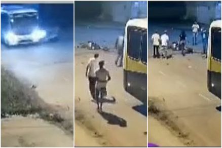 Imagens mostram momento da colis�o entre �nibus e motocicleta