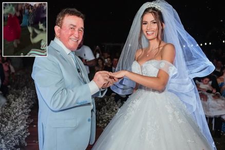 O cantor sertanejo Amado Batista e mato-grossense Calita Franciele durante cerimonia de casamento em Cocalinho 