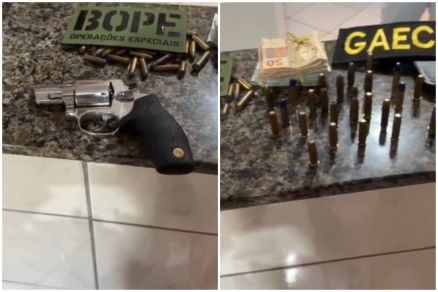 Arma, munies e dinheiro apreendidos na casa de Gilmar Machado da Costa