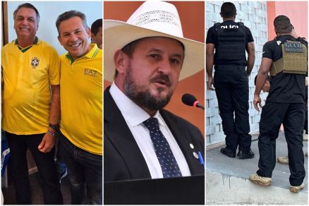 Bolsonaro e Mendes durante ato, Gilberto Cattani e policiais em Opera��o 
