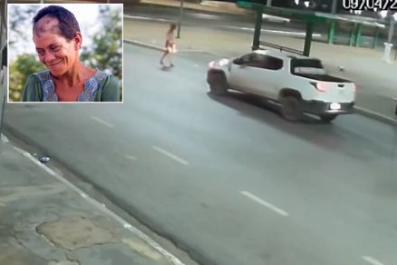 Imagem mostra momento em que Cleia Reis (em detalhe)  atropelada no Porto 