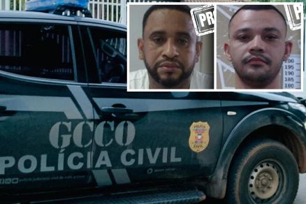 Viatura da GCCO; em detalhe Gilmar Reis da Silva e Thiago Augusto Falco de Oliveira, que esto foragidos 