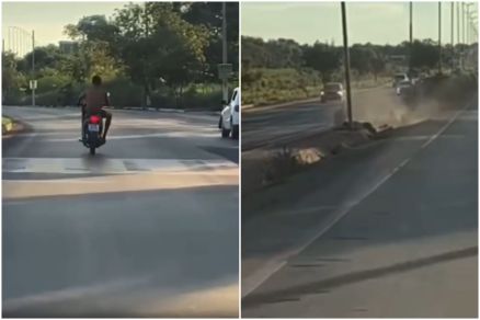 Vtima foi filmada pilotando moto em estado de confuso, invadindo outras pistas