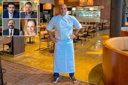 O chef de cozinha Fernando Mack e os denunciantes Pedro Paulo, Gabryel Albaneze, Flvio Foguel e Darci Brasil (no sentido horrio)