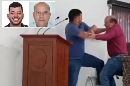 Vereadores Jos Lucas e Geraldo Assis durante discusso na Cmara Municipal de Figueirpolis 