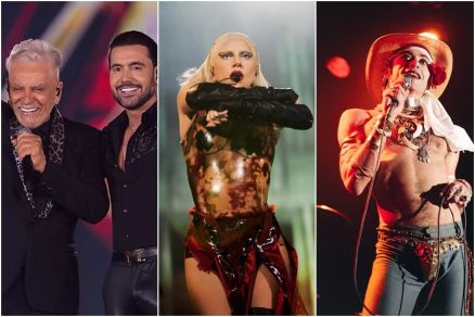 Dupla Mato Grosso e Mathias, cantora Lady Gaga e cena de filme em cartaz 
