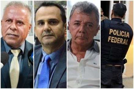 Da esquerda para a direita, os vereadores de Cuiab Chico 2000 e sargento Joelson, o advogado Renato Nery e um agente da Polcia Federal