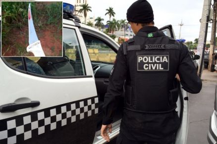 A faca utilizada no crime (detalhe) foi apreendida na casa do suspeito pela Polcia Civil