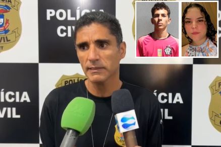 O delegado Arnon Osny Mendes; no detalhe Rhuan Pereira e Vitria Farias