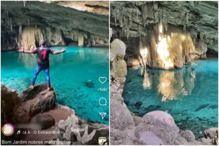 Gruta da Lagoa Azul, em Nobres (MT), onde suspeitos foram flagrados causando danos ambientais