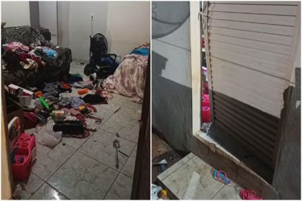 A casa da suspeita e a porta que ela arrombou na residncia vizinha