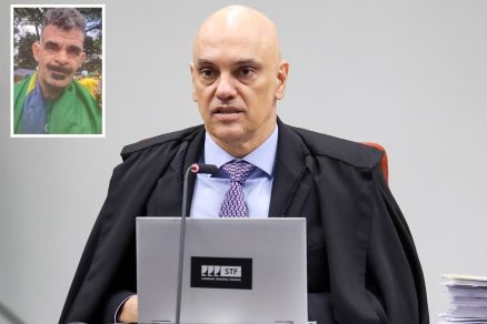 O ministro Alexandre de Moraes, relator do processo que condenou Reginaldo Silveira (no detalhe)