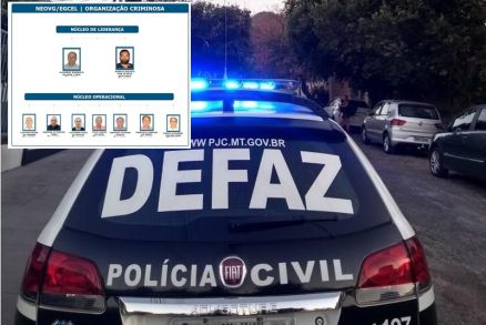 Viatura da Delegacia Fazendria e o organograma do grupo (no detalhe)