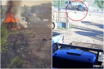 C�meras registraram momento em que picape tenta ultrapassagem e colide